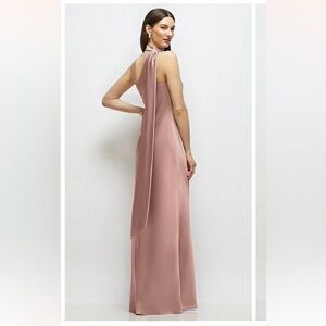 DRAPED SCARF ONE-SHOULDER BIAS STRETCH SATIN MAXI DRESS IN NEU NUDE